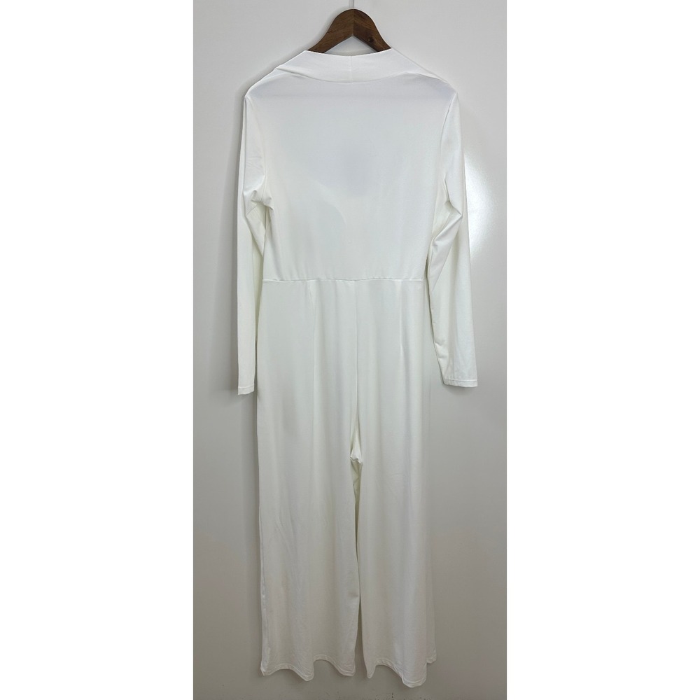 Halara Long Sleeve Wide Leg Jumpsuit Off White Size XL Stretch Pull On One Piece - Picture 10 of 13